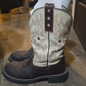 Ariat Cream and Brown Western Ankle Boots
